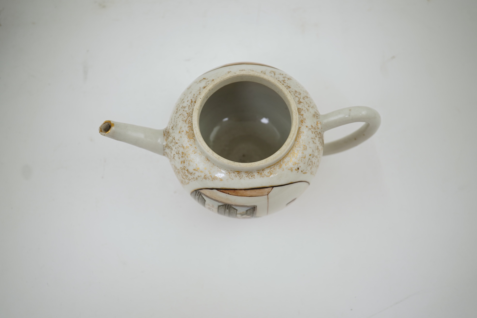 A Chinese export gilt and famille rose teapot, Yongzheng / Qianlong period